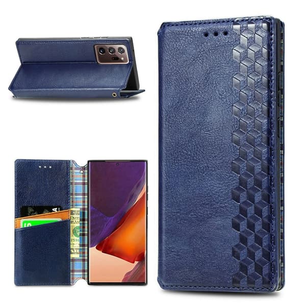 Læder Etui med A Stilfuldt Rhombus Tryk til Samsung Galaxy Note 20 Ultra 5G / Note 20 Ultra - Blå Blue