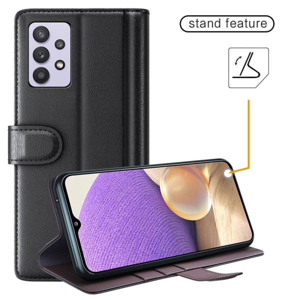 Samsung Galaxy M32 5G / Samsung Galaxy A32 5G ægte læderetui med kreditkortlommer - Sort Black