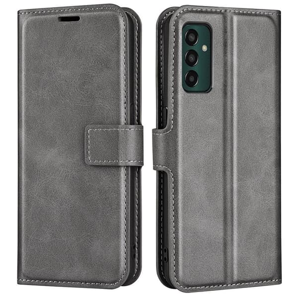 Hållbart konstläder Samsung Galaxy M13 4G fodral med plånbok - Silver/Grå Silvergrå