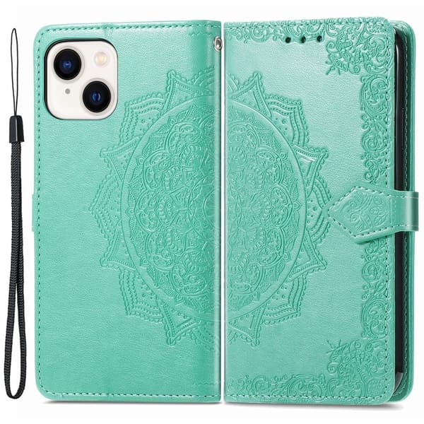 Mandala iPhone 15 læderetui - Grøn Green
