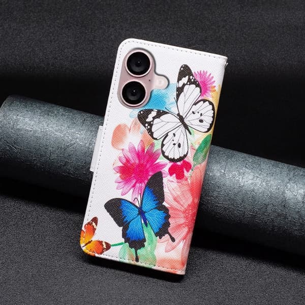Wonderland iPhone 16 flip-etui - To Sommerfugler Pink
