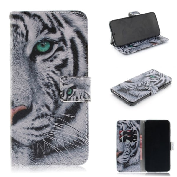 iPhone Xs Max flip cover i mønstret læder - Tiger Med Grønt Øje Multicolor