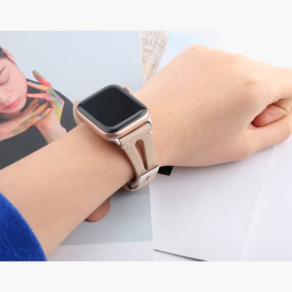 Apple Watch (45 mm) urrem af ægte okselæder i øverste lag - Aprikos Brown