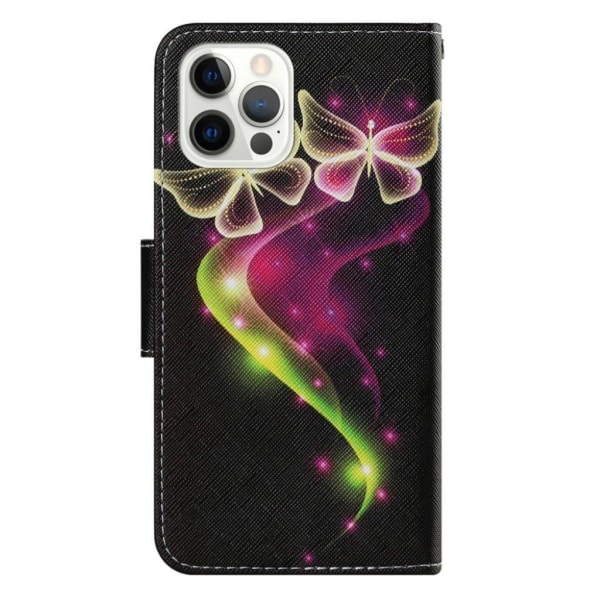 Wonderland iPhone 13 Pro flip etui - Skinnende Gul Sommerfugl Multicolor
