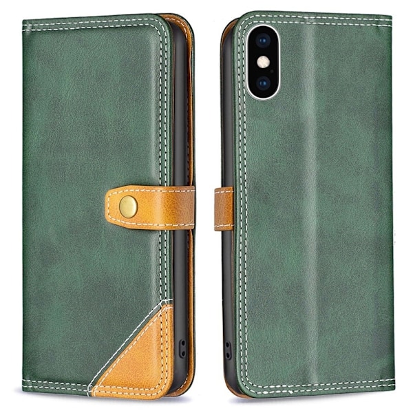 BINFEN tvåfärgat läder iPhone Xs Max fodral - Grön Grön