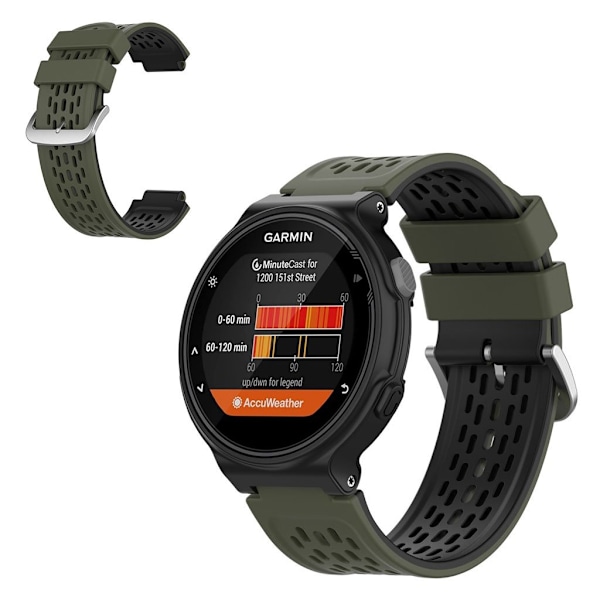 24mm dual-layer silicone watch band for Garmin Forerunner device - Army Green / Black Grön