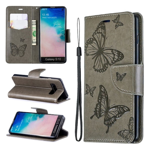 Butterfly läder Samsung Galaxy S10 fodral - Silver/Grå Silvergrå
