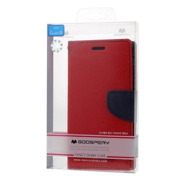 Mercury Goospery Nahkakotelo Samsung Galaxy J3 (2016) Puhelimelle - Punainen Red
