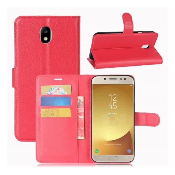 Samsung Galaxy J7 (2017) Stilrent læder etui - Rød Red