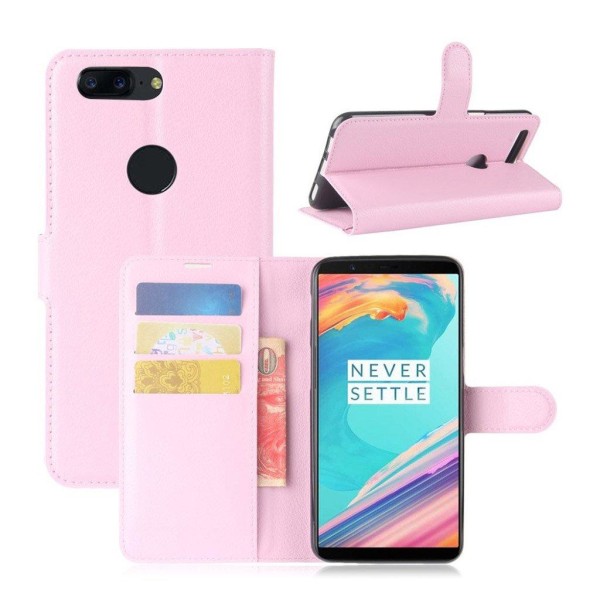 OnePlus 5T Etui med litchi tekstur - Pink Pink