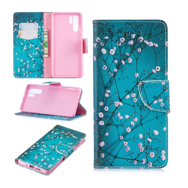 Huawei P30 Pro läderfodral med mönster - Träd Med Blommor multifärg