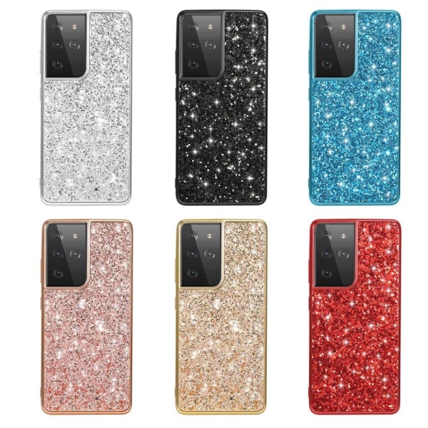 Glitter Samsung Galaxy S21 Ultra Etui - Rødguld Pink