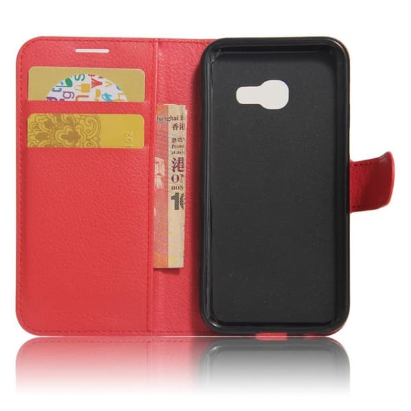 Samsung Galaxy A3 (2017) etui av lær m. Litchi tekstur - Red
