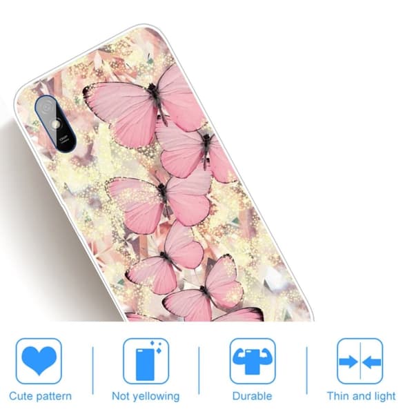Deco Xiaomi Redmi 9A Etui - Lyserøde Sommerfugle Pink