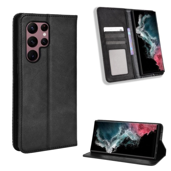 Bofink Vintage Samsung Galaxy S22 Ultra Læder Etui - Sort Black