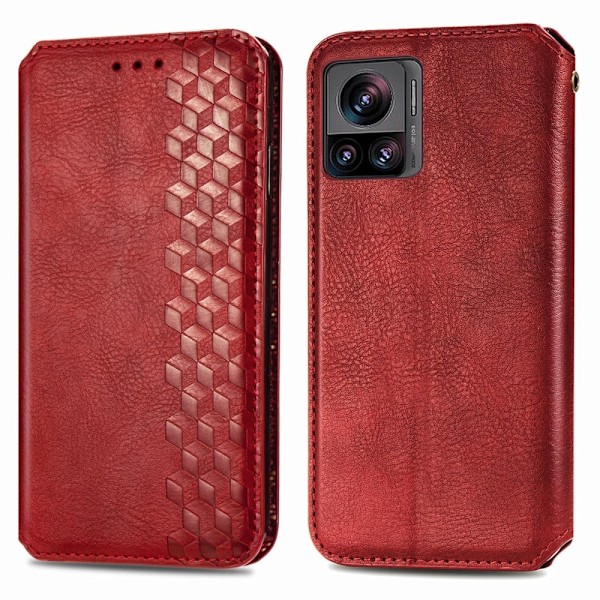 Läderfodral med A Snygg Rhombus Avtryck till Motorola Edge 30 Ultra / X30 Pro - Röd Röd