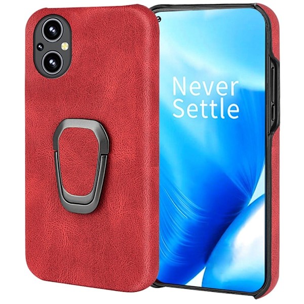 Iskunkestävä nahkasuojus soikealla jalustalla OnePlus Nord N20 5G:lle - Punainen Red