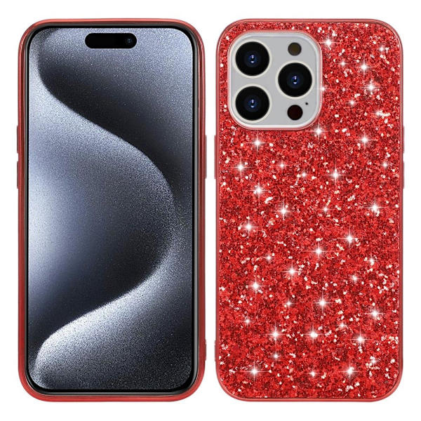 Glitter iPhone 15 Pro cover - Rød Red