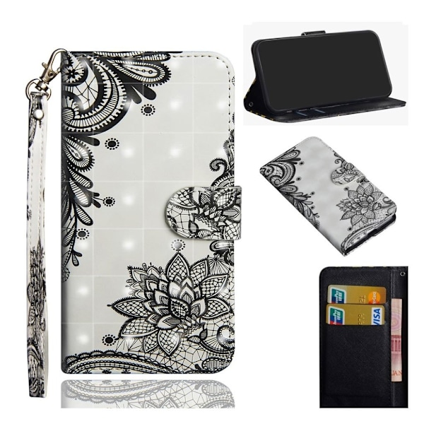 Sony Xperia 10 Plus mønster læder etui - Lace Blomst Black