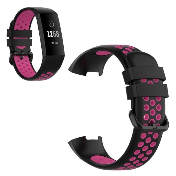 Fitbit Charge 3 / 4 tvåfärgad silikon klockarmband - svart / Ros Rosa
