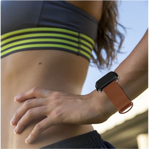 Fitbit Versa litchi tekstur ægte læder urrem - Brun Brown
