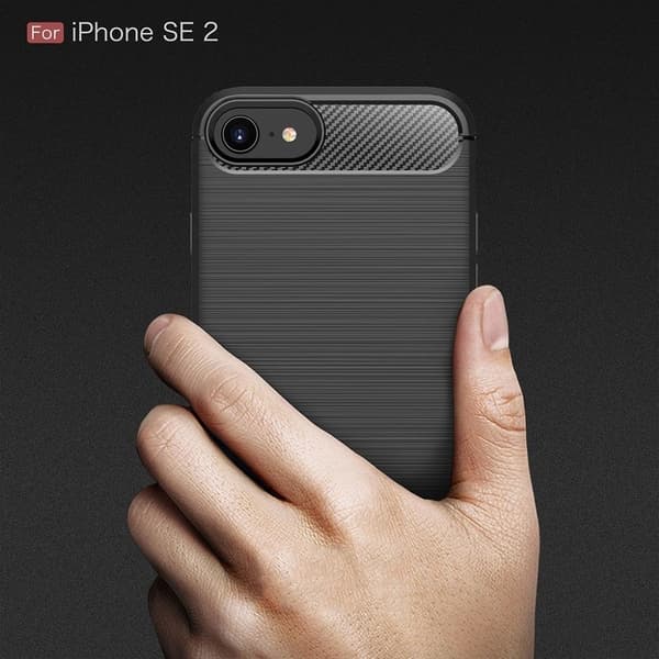 Kulfiberbørstet fleksibelt skaletui iPhone SE (2022)/SE (2020)/8/7 - Sort Black
