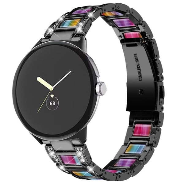 Google Pixel Watch klockarmband i rostfritt stål med strassdekor i resinstil - Svart / Regnbåge multifärg