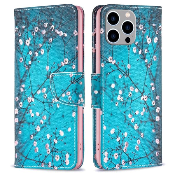 Wonderland iPhone 15 Pro Max Flippetui - Plum Blossom Blue