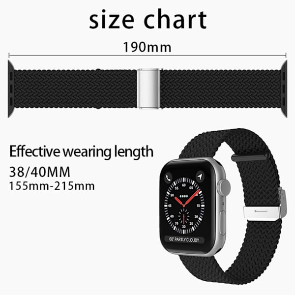 Apple Watch (41mm) enkel nylon-urrem - Sort Black