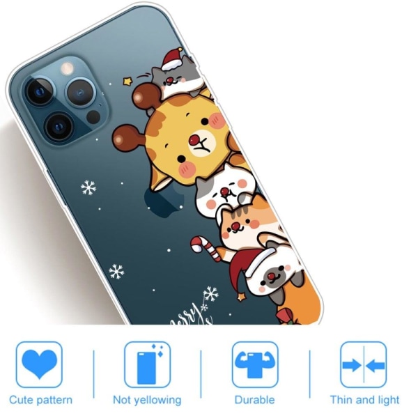 iPhone 14 Pro Funny Christmas Pattern Design Phone Case Soft Flexible Slim stødsikkert Anti-Fingerprint Cover - Søde Stablede Dyr Brown