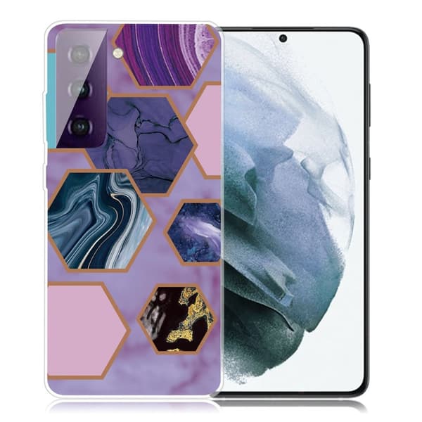 Marble Samsung Galaxy S21 Plus Etui - Hexagons in Purple Background Purple