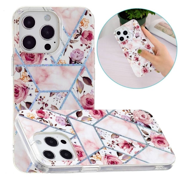 Marmormotiv iPhone 14 Pro Max skal - Ros multifärg