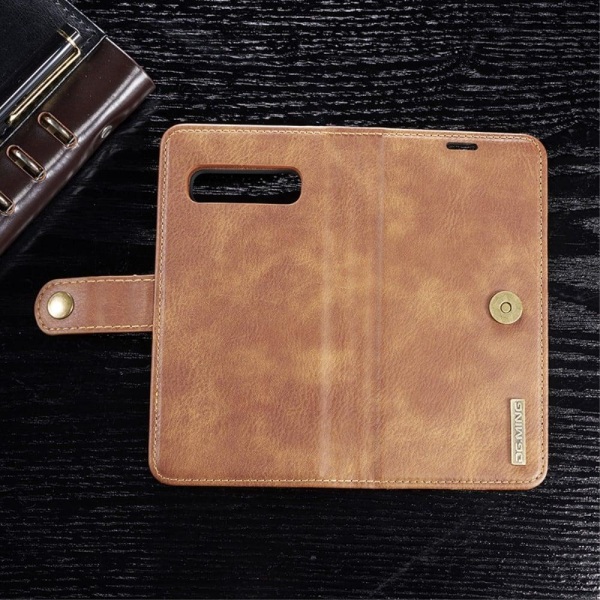 DG.MING Samsung Galaxy S10 Plus 2-in-1 haljasnahkainen suojakotelo - Ruskea Brown