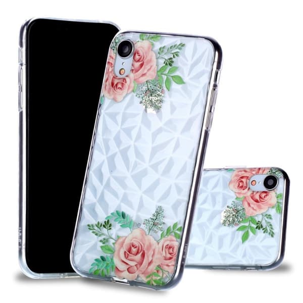 iPhone Xr 3D-diamandtetui med præget blomst - Pink Blomst Pink