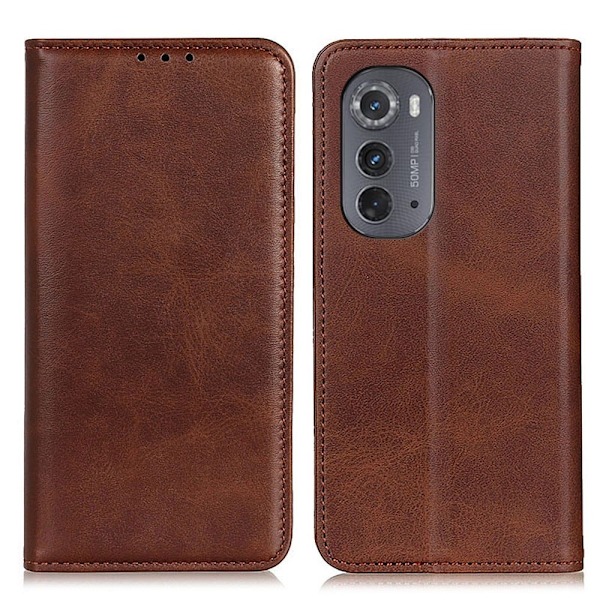 Flip Etui med Pung i Ægte Læder til Motorola Moto Edge 2022 - Kaffe Brown