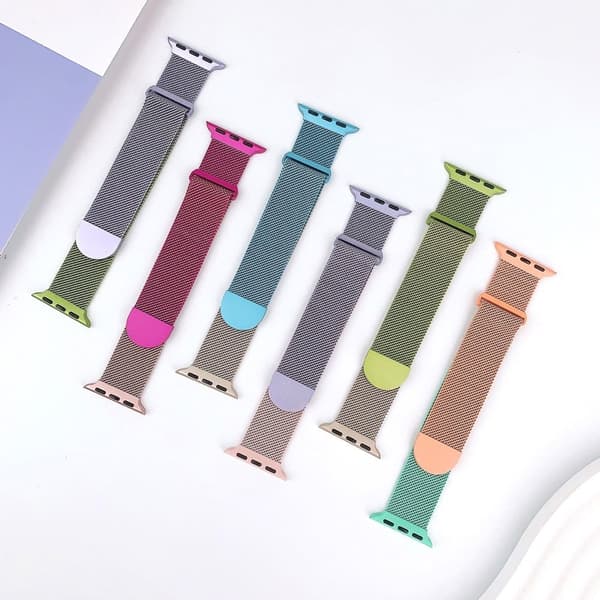 Apple Watch Series 49mm - 45mm - 44mm - 42mm Gradient Milanese Strap - Blue+Rose Gold Blue