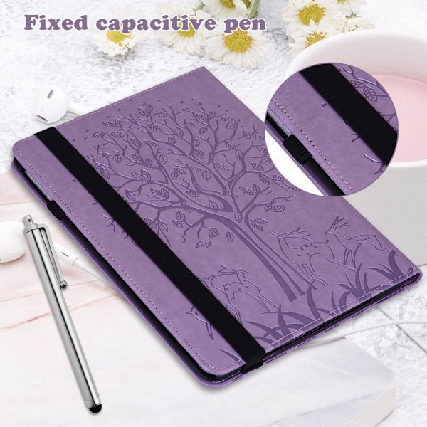 Lenovo Tab M10 puu ja peura kuvio nahkakotelo - Violetti Purple
