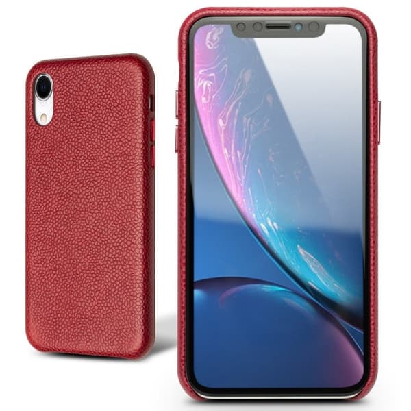 QIALINO iPhone Xr etui i ægte læder med litchi-tekstur - Rød Red