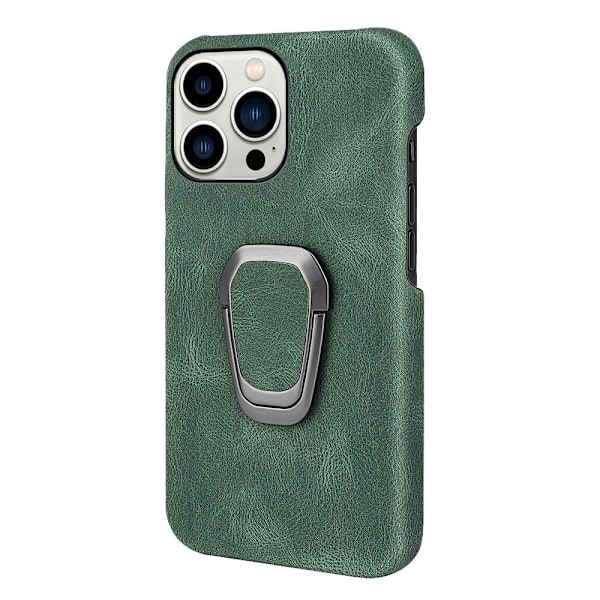 Shockproof Läder Skal med Oval Kickstand till iPhone 14 Pro Max - Grön Grön
