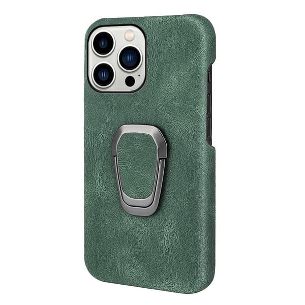 Stødsikkert lædercover med oval støttefod til iPhone 14 Pro Max - Grøn Green
