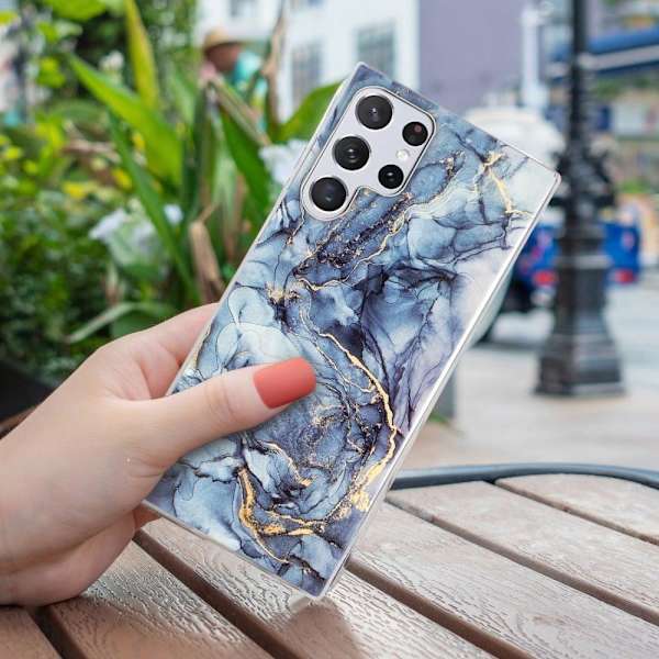 Marble Samsung Galaxy S23 Ultra Etui - Grå Silver grey