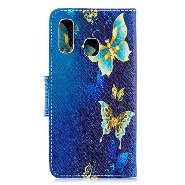 Samsung Galaxy A40 mønstret lædercover - blå sommerfugle Blue
