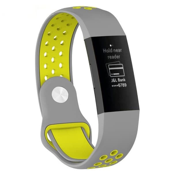Fitbit Charge 3 andningsbart klockarmband i silikon i två färger - Grå / Gul multifärg