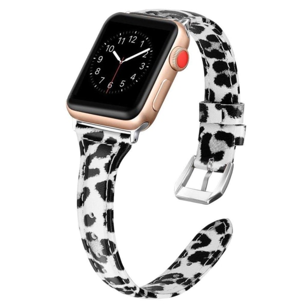 Apple Watch Series 5 44mm leopard genuine leather watch band - G Silver grey