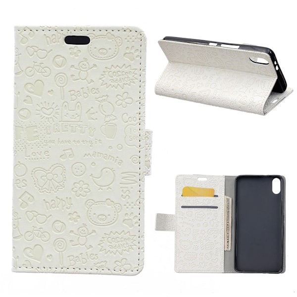 iPhone Xr Biltoon graffiti læder flip cover - Hvid White