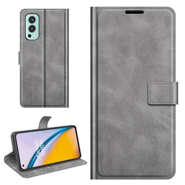 Hållbart konstläder OnePlus Nord 2 5G fodral med plånbok - Silver/Grå Silvergrå