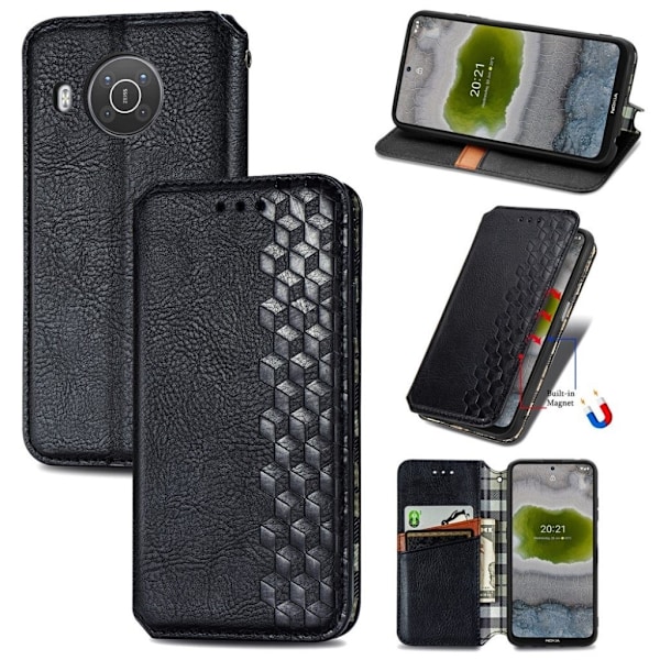 Läder Nokia X10 fodral med romb-design - Svart Svart