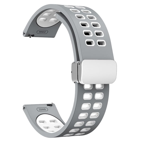 20 mm universal tofarget silikonrem med sølvspenne - Grå / Hvit Silver grey