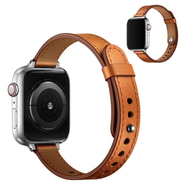 Apple Watch 42mm - 44mm ylätasoinen aitoa nahkaa oleva kellonhihna - Ruskea / Hopea Brown