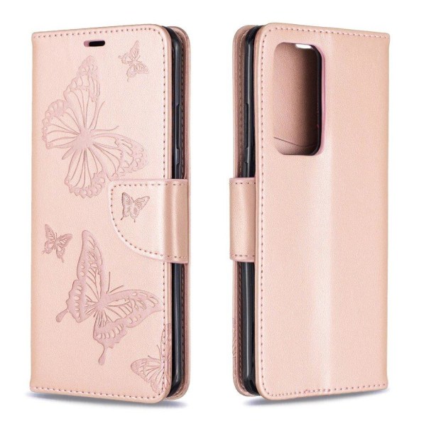 Butterfly Huawei P40 Pro flip kotelot - Ruusukulta Pink